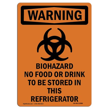 Signmission OSHA Warning Sign, 24" Height, Aluminum, Biohazard No Food Or, Portrait, 1824-V-12986 OS-WS-A-1824-V-12986